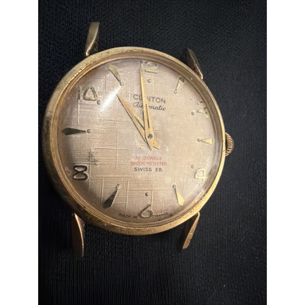 Vintage Clintonmatic 17J Automatic Men's Watch Linen Dial Swiss EB Parts/Repair